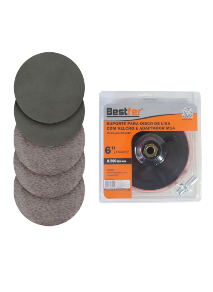 Kit de Lixas P320 / P400 / P600 / P1000 / P3000 + Suporte para Disco de Lixa com Velcro e Adaptador