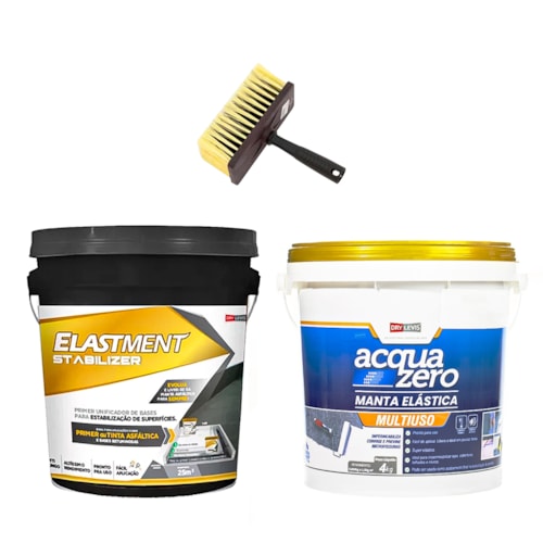 KIT Estabilizador de Superfícies Stabilizer 5KG + Acqua Zero 4KG Branco + Broxa 18x7,6cm Roma