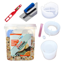 KIT Hobby Art Resin Stone 1KG Agra + 3 Moldes + 1 Misturador Atlas + Desempenadeira Trapezoidal Roma