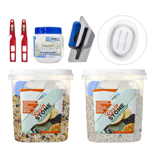 KIT Hobby Art Resin Stone 1kg Agra/Casa Blanca + Smart Resina 250ML + 2 Misturador + Desempenadeira Roma + Molde