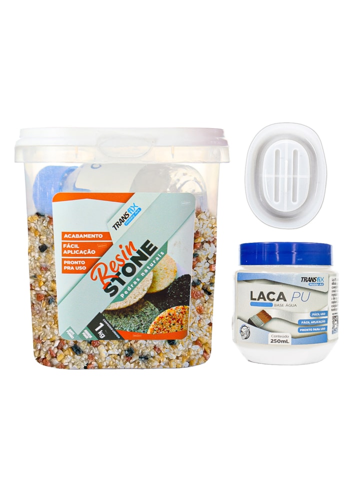Kit Hobby Art Resin Stone 1KG Agra + Laca PU 250ML Brilhante + Molde de Silicone Saboneteira Arredondado 13x10x2cm