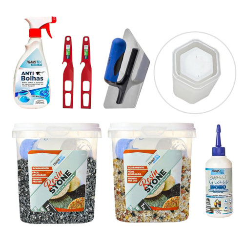 KIT Hobby Art Resin Stone 1kg Agra / Vesúvio + Perfect Mono 100G + Anti Bolhas + 2 Misturador + Desempenadeira + Molde