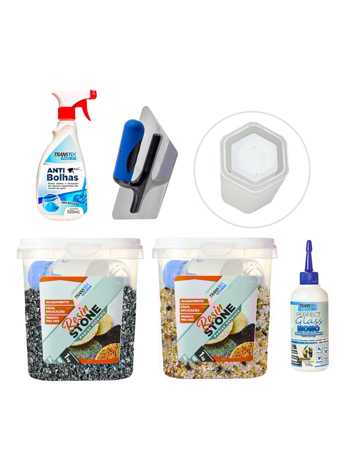 Kit Hobby Art Resin Stone 1kg Agra / Vesúvio + Perfect Mono 100G + Anti Bolhas + Desempenadeira + Molde
