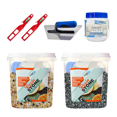 Kit Hobby Art Resin Stone 1kg Agra / Vesúvio + Smart Resina 250ML + 2 Misturador + Desempenadeira Roma + Molde