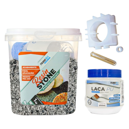 KIT Hobby Art Resin Stone 1KG Nova York + Laca PU 250ML Brilhante + Molde de Silicone Mini Vaso