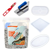 KIT Hobby Art Resin Stone 1KG São Paulo + 3 Moldes + 1 Misturador Atlas + Desempenadeira Roma