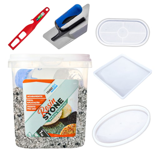 KIT Hobby Art Resin Stone 1KG São Paulo + 3 Moldes + 1 Misturador Atlas + Desempenadeira Roma