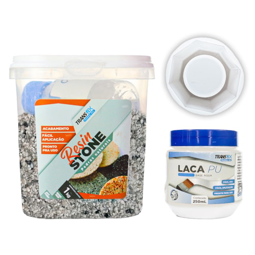 KIT Hobby Art Resin Stone 1KG São Paulo + Laca PU 250ML Brilhante + Molde de Silicone Octágono 95x90mm