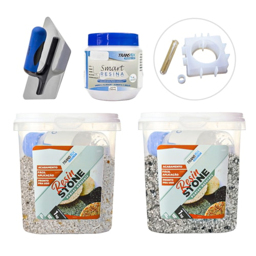 KIT Hobby Art Resin Stone 1kg São Paulo / Natal + Smart Resina 250ML + Desempenadeira Roma + Molde Silicone Mini Vaso