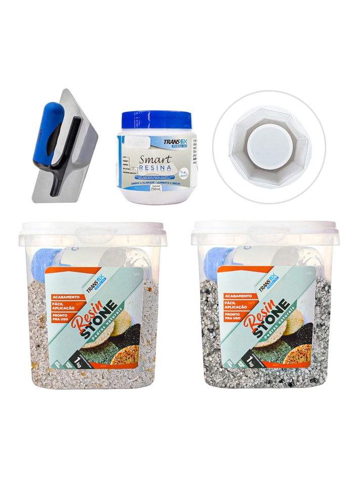 Kit Hobby Art Resin Stone 1kg São Paulo / Natal + Smart Resina 250ML + Desempenadeira Roma + Molde Silicone Octagono