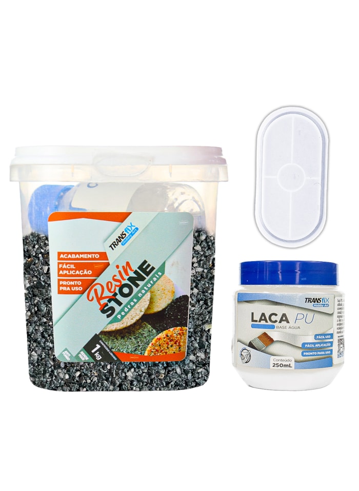 Kit Hobby Art Resin Stone 1KG Vesúvio + Laca PU 250ML Brilhante + Molde de Silicone Oval