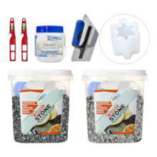 Kit Hobby Art Resin Stone 1kg Vesúvio / Nova York + Smart Resina 250ML + 2 Misturador + Desempenadeira Roma + Molde