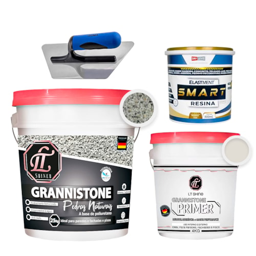 KIT LT Grannistone 25KG Branco Serena + Primer 4KG Off White + Smart Resina 900ML + Desempenadeira