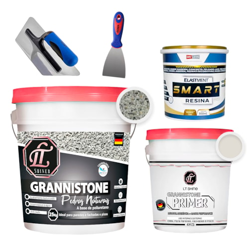 KIT LT Grannistone 25KG Branco Serena + Primer 4KG Off White + Smart Resina 900ML + Desempenadeira + Espátula 8cm