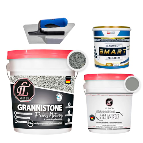 KIT LT Grannistone 25KG Cinza Andorinha + Primer 4KG Cinza Claro + Smart Resina 900ML + Desempenadeira