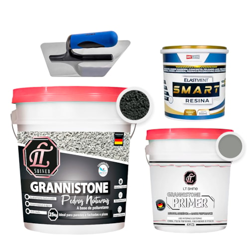 KIT LT Grannistone 25KG Cinza Clássico + Primer 4KG Cinza Claro + Smart Resina 900ML + Desempenadeira