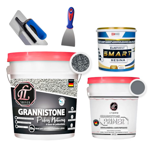 KIT LT Grannistone 25KG Cinza São Paulo + Primer 4KG Cinza Escuro + Smart Resina 900ML + Desempenadeira + Espátula 8cm