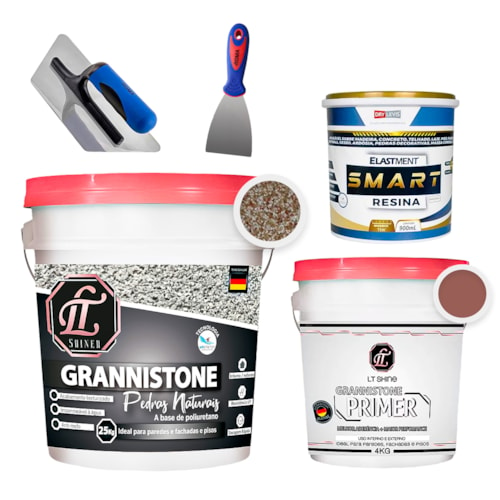 KIT LT Grannistone 25KG Falésias + Primer 4KG Vermelho Blush + Smart Resina 900ML + Desempenadeira + Espátula 8cm