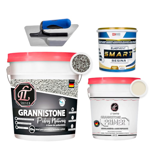 KIT LT Grannistone 25KG Marrom Imperial + Primer 4KG Bege + Smart Resina 900ML + Desempenadeira