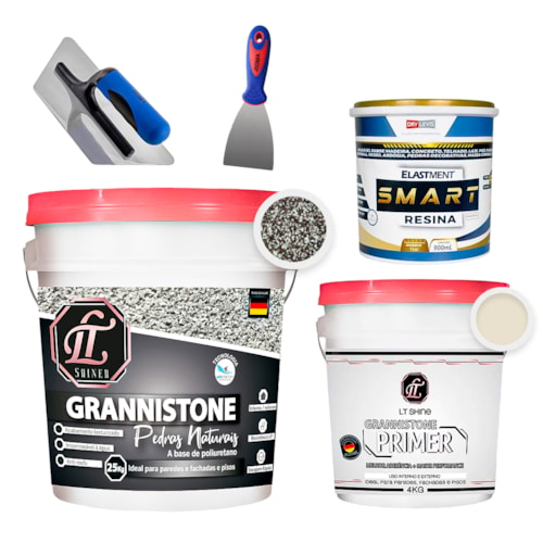 KIT LT Grannistone 25KG Marrom Imperial + Primer 4KG Bege + Smart Resina 900ML + Desempenadeira + Espátula 8cm