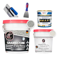 KIT LT Grannistone 25KG Off White + Primer 4KG Off White + Smart Resina 900ML + Desempenadeira + Espátula 8cm