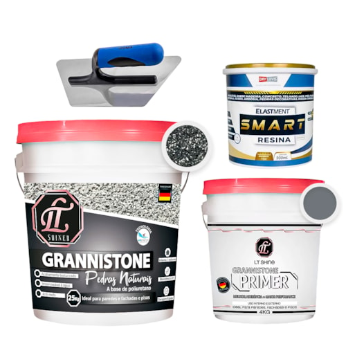 KIT LT Grannistone 25KG São Gabriel + Primer 4KG Cinza Escuro + Smart Resina 900ML + Desempenadeira