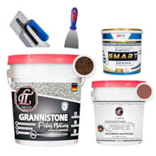 KIT LT Grannistone 25KG Verm. Brasilia + Primer 4KG Vermelho Blush + Smart Resina 900ML + Desempenadeira + Espátula 8cm