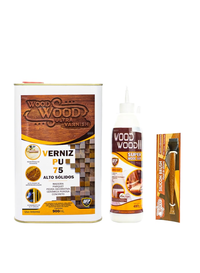 KIt Madeira 2 - Cola Wood Wood 497G + Verniz PU 75 900ML