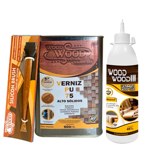 KIt Madeira 2 - Cola Wood Wood 497G + Verniz PU 75 900ML