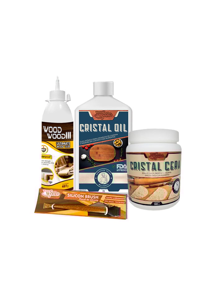 Kit Madeira 6 - Cola Wood Wood 497G + Óleo Cristal 900ML + Cera Cristal 900ML