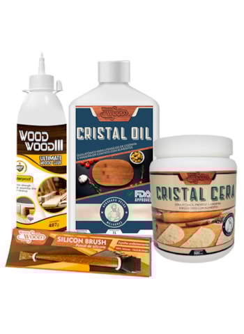 Kit Madeira 6 - Cola Wood Wood 497G + Óleo Cristal 900ML + Cera Cristal 900ML