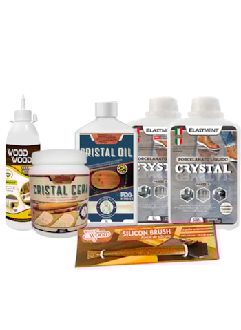 Kit Madeira 7 - Porcelanato Liquido 1,5KG + Cola Wood Wood 497G + Óleo Cristal 900ML + Cera Cristal 900ML