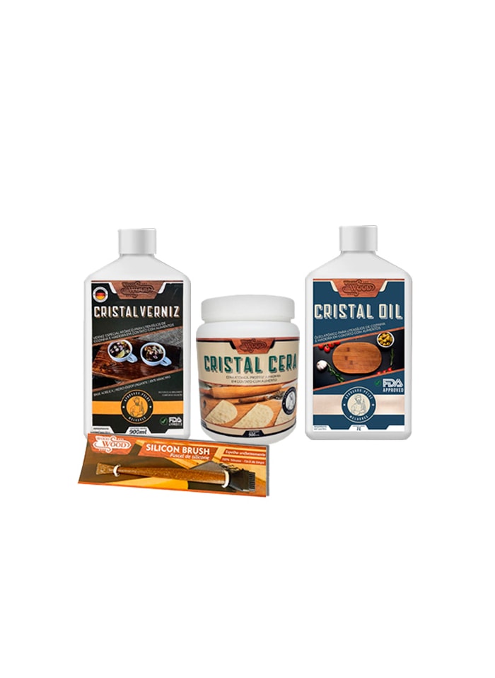 Kit Madeira 9 - Óleo Cristal 900ML + Cera Cristal 900ML + Verniz Cristal 900ML