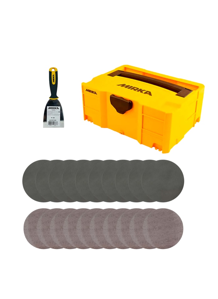 Kit Maleta Mirka + Espátula com Cabo 12CM + 10x Lixas Abranet Ace 6
