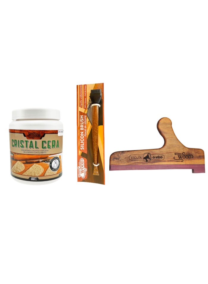 Kit Marceneiro 3 - Cera para Madeira 900ML + Empurrador de Madeira + Pincel de Silicone