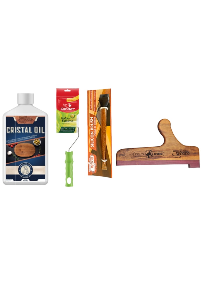 Kit Marceneiro 4 - Cristal Óleo 900ML + Empurrador de Madeira + Pincel de Silicone + Rolo de Espuma 5cm Condor