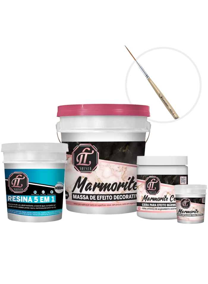 KIT Marmorite 4KG Base + Resina 900ML  + Cera de Acabamento 700G + Pasta Metalizada Cobre + Pincel 4