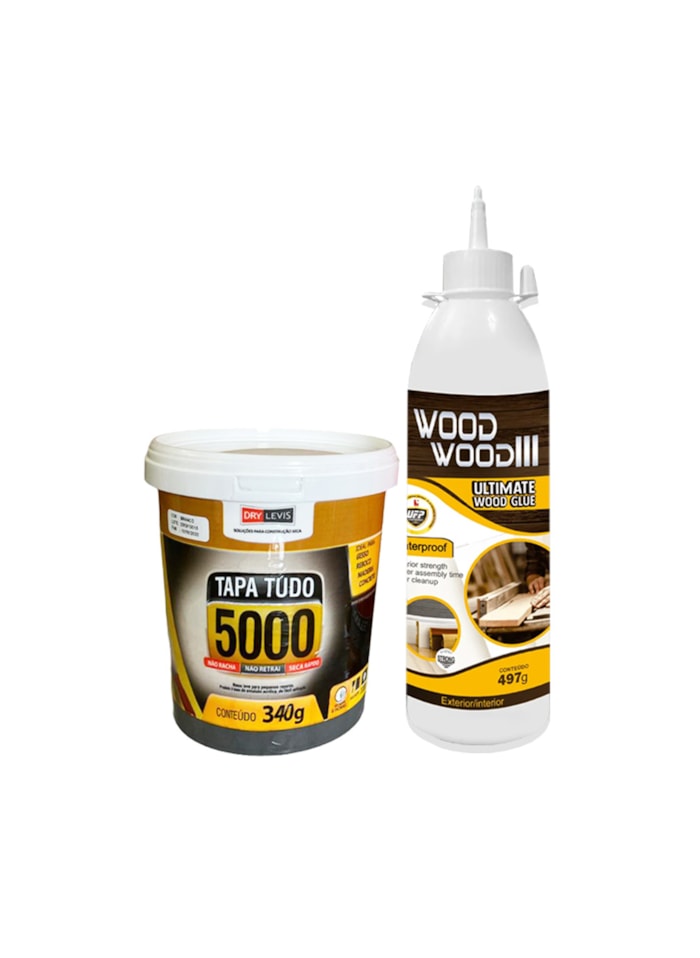 Kit Massa Tapa Tudo 340G + Cola Wood Wood 3 Atóxica Madeira 497G