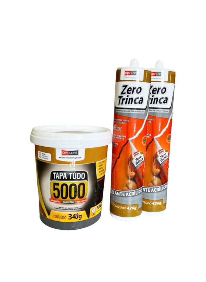 Kit Massa Tapa Tudo 5000 340G + 2x Selante Acrílico Zero Trinca 420G