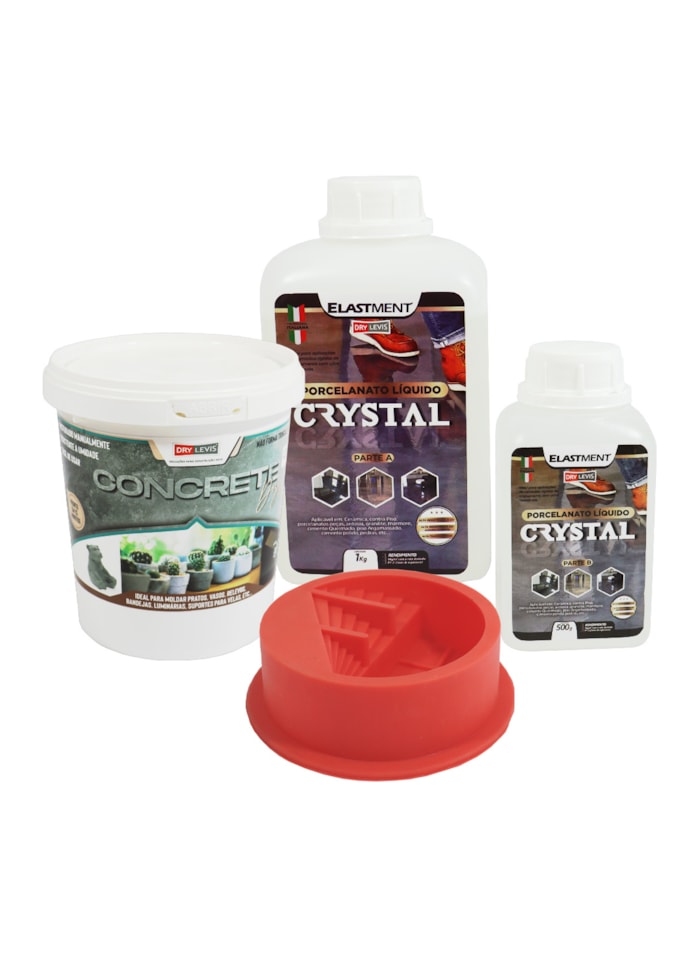 KIT Porcelanato Liquido 1,5KG + Molde Silicone Vaso Escada Suculenta + Concrete Design 1KG