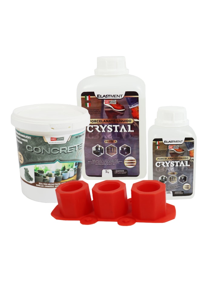 KIT Porcelanato Liquido 1,5KG + Molde Silicone Vaso Suculenta com 3 + Concret Design1KG