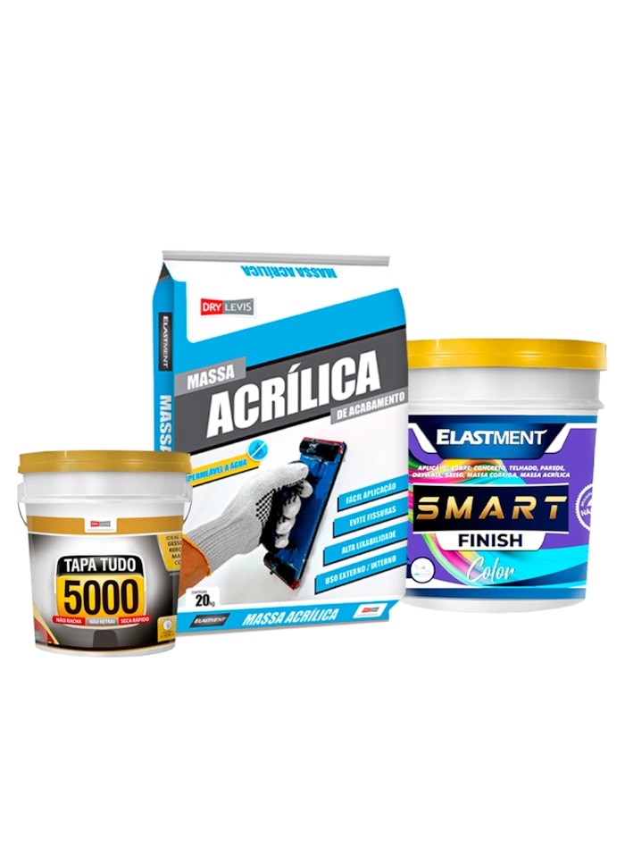 Kit Reparo de Parede 1 - Massa Tapa Tudo 340G + Massa Acrilica 20KG + Smart Color Semi Brilho 3,6L