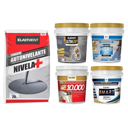 KIT Smart Resina 3,6L + Ultragrip 5KG + Autonivelante 20KG Cinza + AC10000 4KG + Hidro Air 3,5KG