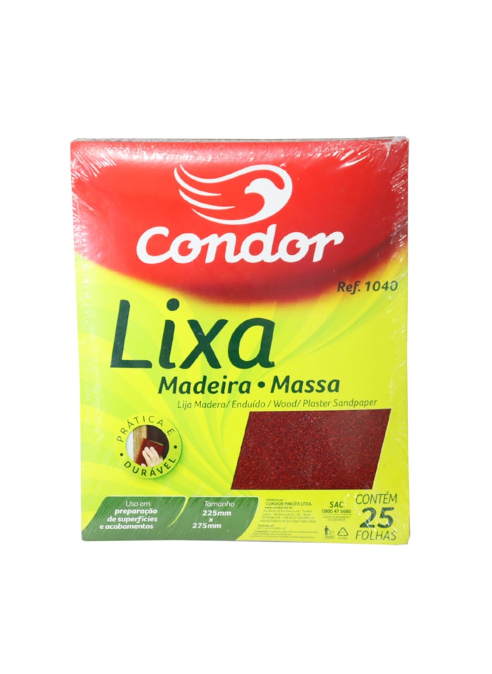 Lixa para Madeira e Massa Condor - Grão 220