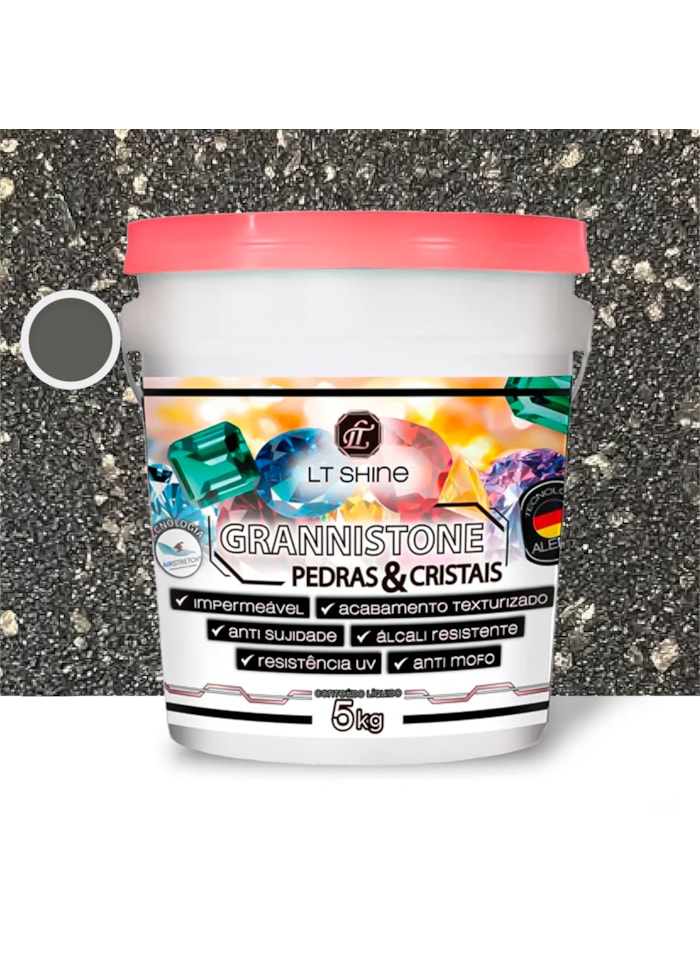 LT Shine Grannistone Pedras e Cristais, 25KG Cinza Hematita - Interno e Externo, Anti Sujidade