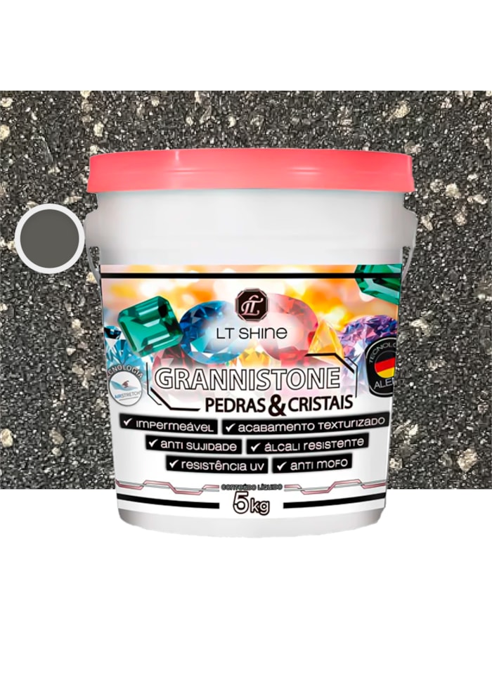 LT Shine Grannistone Pedras e Cristais, 5KG Cinza Hematita - Impermeável, Anti Mofo