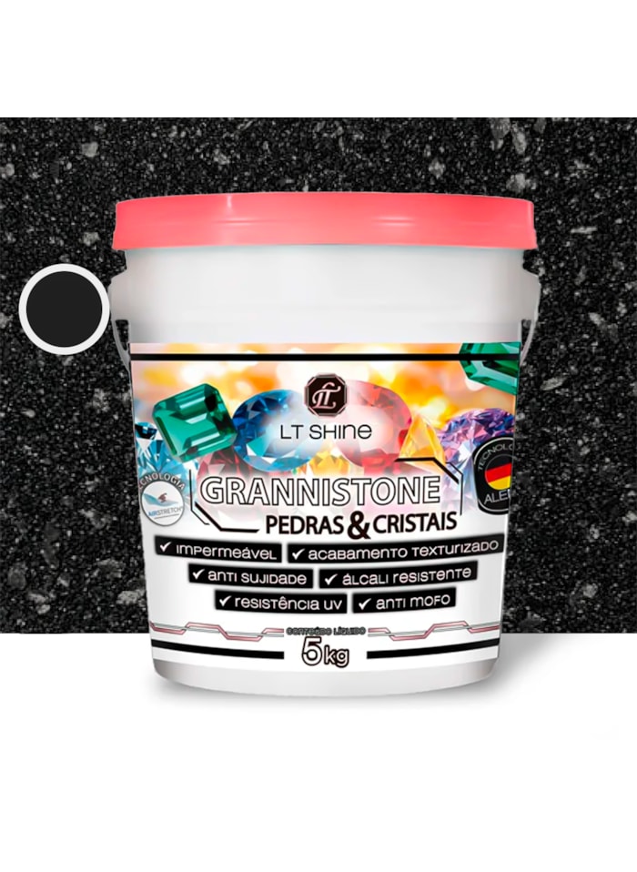 LT Shine Grannistone Pedras e Cristais, 5KG Preto Ônix - Impermeável, Anti Mofo