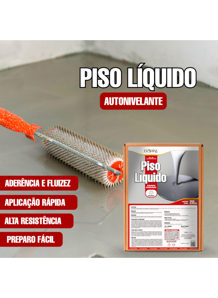 LT Shine Piso Liquido Cimentício Autonivelante, 20KG Cinza - Fácil Aplicação, Ótima Aderência