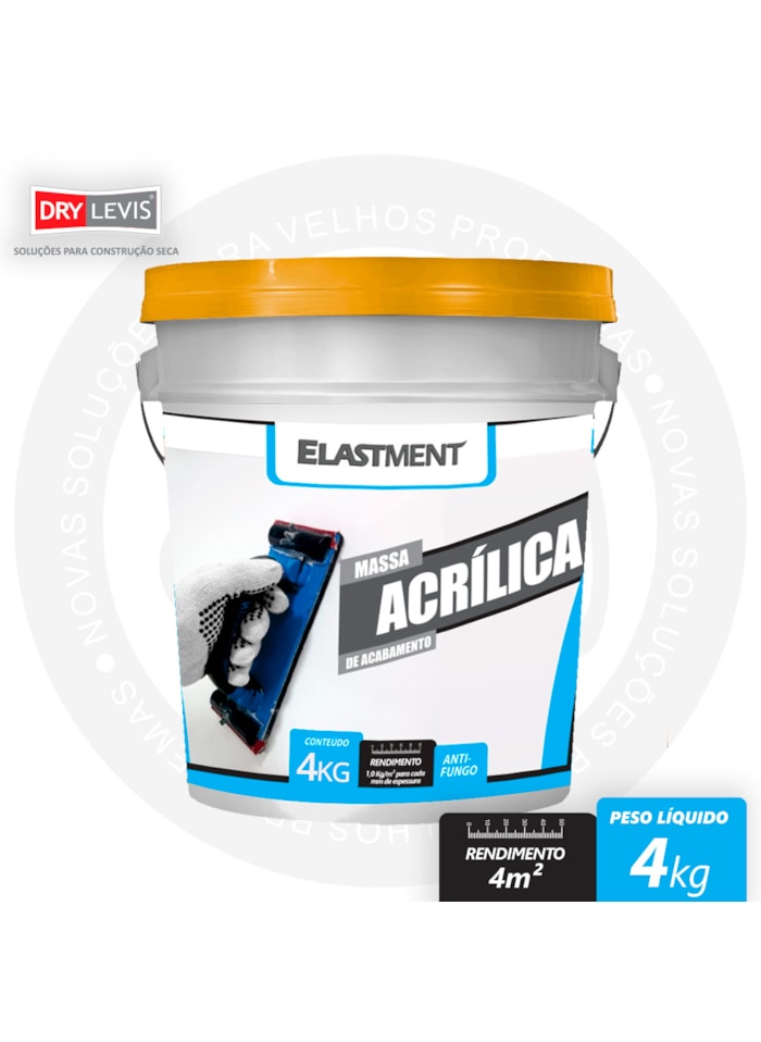Massa Acrílica em Pó Drylevis, Balde 4KG - Alta resistência a água, Fácil aplicação