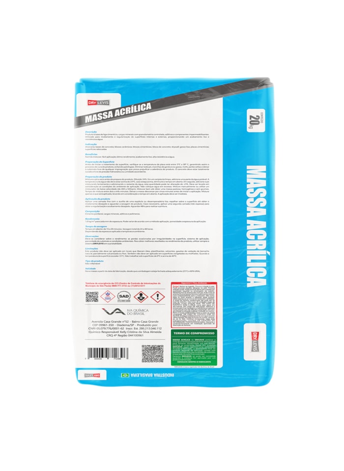 Massa Acrílica em Pó Drylevis, Saco 20KG - Alta resistência a água, Fácil aplicação